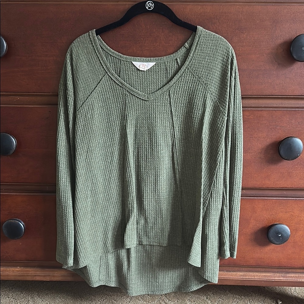 Sun & Shadow Green Relaxed Ribbed Hoodie